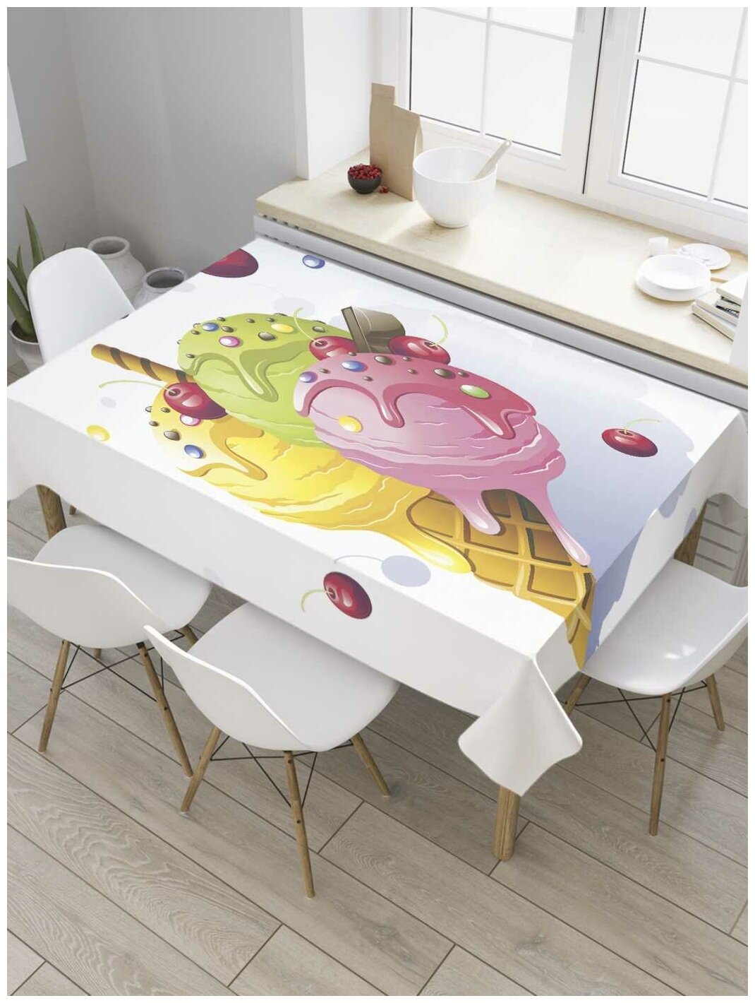 Скатерть прямоугольная JoyArty на кухонный стол "Мороженое на рожке" из оксфорда, 120x145 см