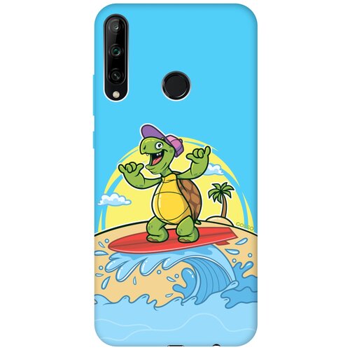 фото Силиконовая чехол-накладка silky touch для huawei p40 lite e / honor 9c с принтом "turtle surfer" голубая gosso