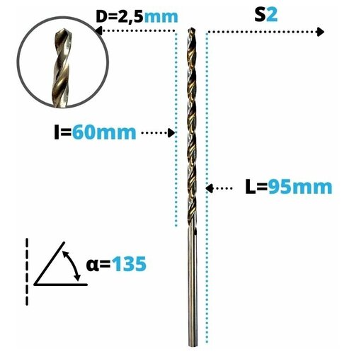 сверло по металлу bosch шлифованное 13 0 мм Сверло по дереву / металлу D=2,5 L=95 Millcut 801250
