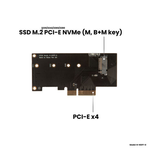 Адаптер-переходник (плата расширения) для установки SSD M.2 2230-2280 PCI-E NVMe (M, B+M key) в слот PCI-E 3.0/4.0 х4/x8/x16, NHFK N-NGFF-D адаптер переходник 2шт плата расширения для установки ssd m 2 2230 2280 pci e nvme m b m key в слот pci e 3 0 4 0 x4 x8 x16 черный nhfk n m201 ver 3 0