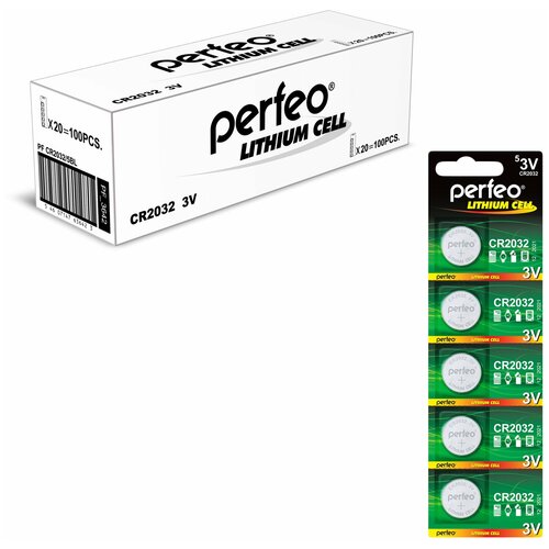 Батарейка Perfeo CR2032/5BL Lithium Cell, 100шт videx литиевые батарейки дисковые lithium cr2025 bl 1 24 648
