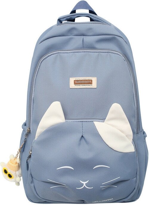 Школьный рюкзак с котиком для девочки Dokoclub, голубой
