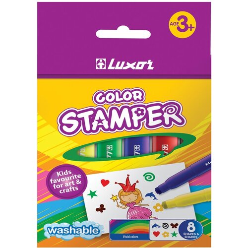 Фломастеры-штампы Luxor Color Stamper, 08цв, смываемые, картон, европодвес