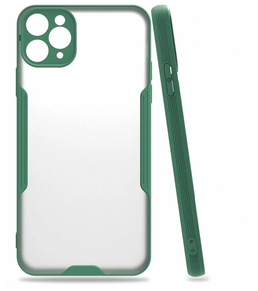 Чехол накладка прозрачный с защитой камеры для Apple iPhone 11 Pro Max / для Айфон 11 про макс / зеленый