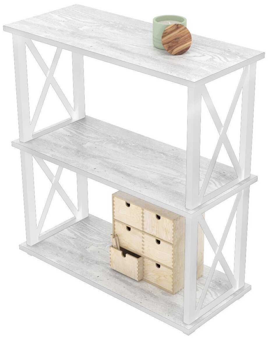 Стеллаж Лофт-3 75х30х77 Белый бетон пайн/ белый