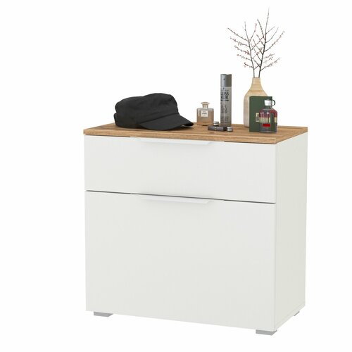 Тумба для обуви Моби Октава 16127 цвет белый шагреньдуб крафт золотой 649х354х622 см 8971₽