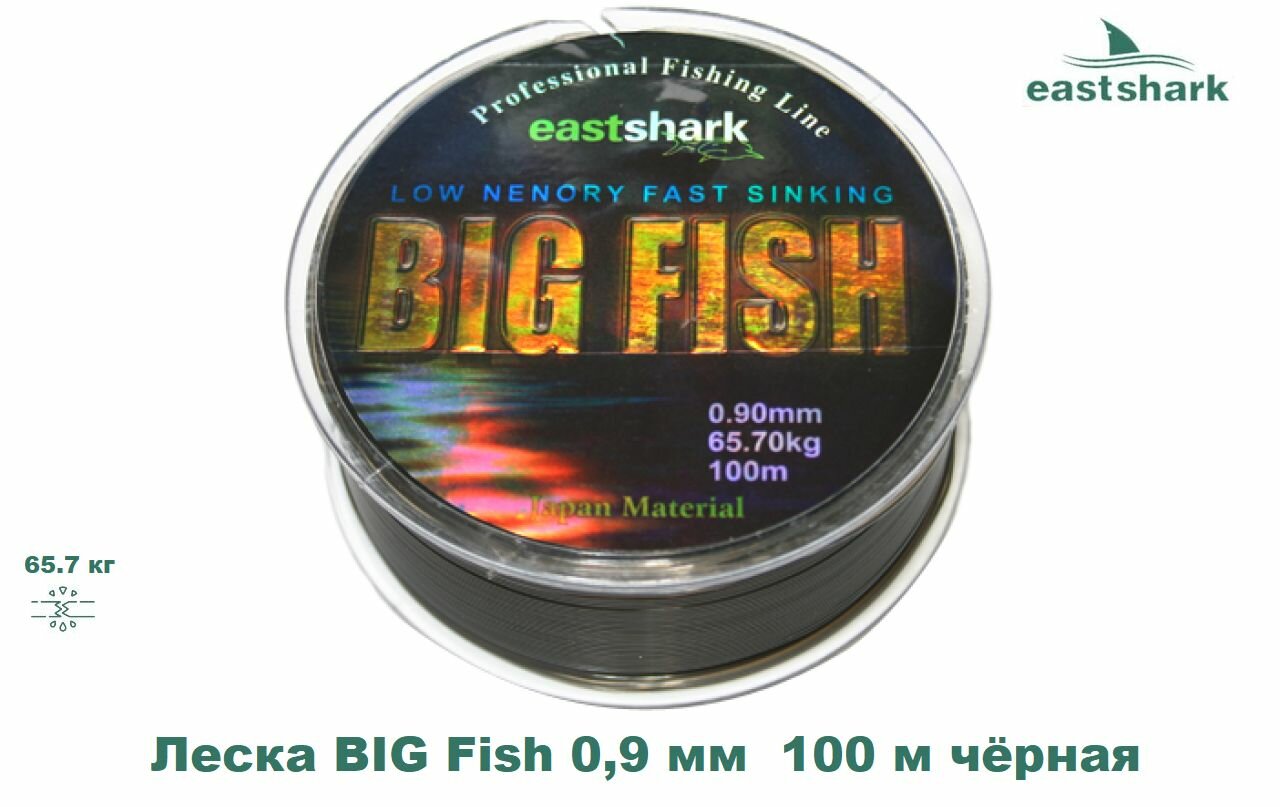 Леска EastShark BIG Fish 0,9 100м чёрная (65,7 кг)