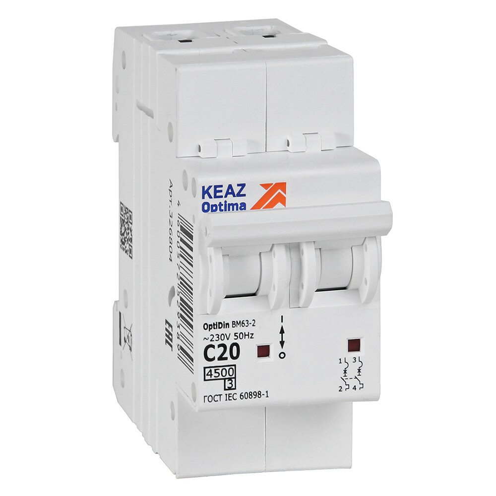 фото Автоматический выключатель КЭАЗ OptiDin BM63 2P 20А C 4,5кА AC