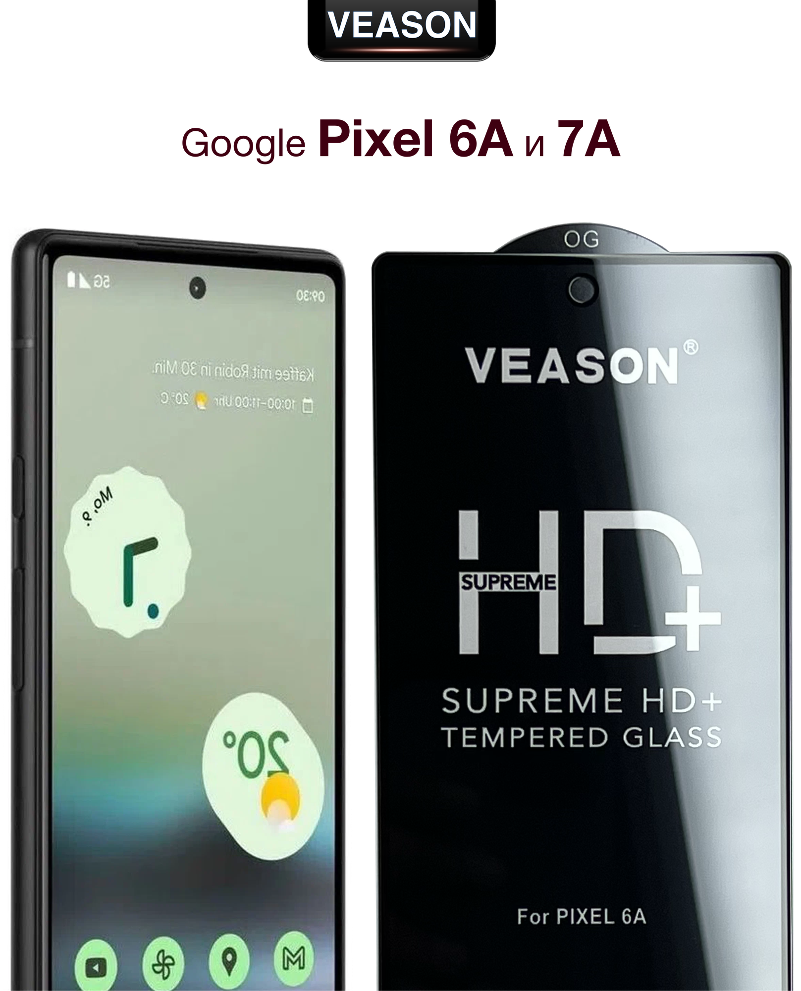 Защитное стекло VEASON для Google Pixel 6A и Pixel 7A / 6.1 дюйма (с олеофобным покрытием и качественным клеевым слоем на гугл пиксель 6а и пиксель 7а)