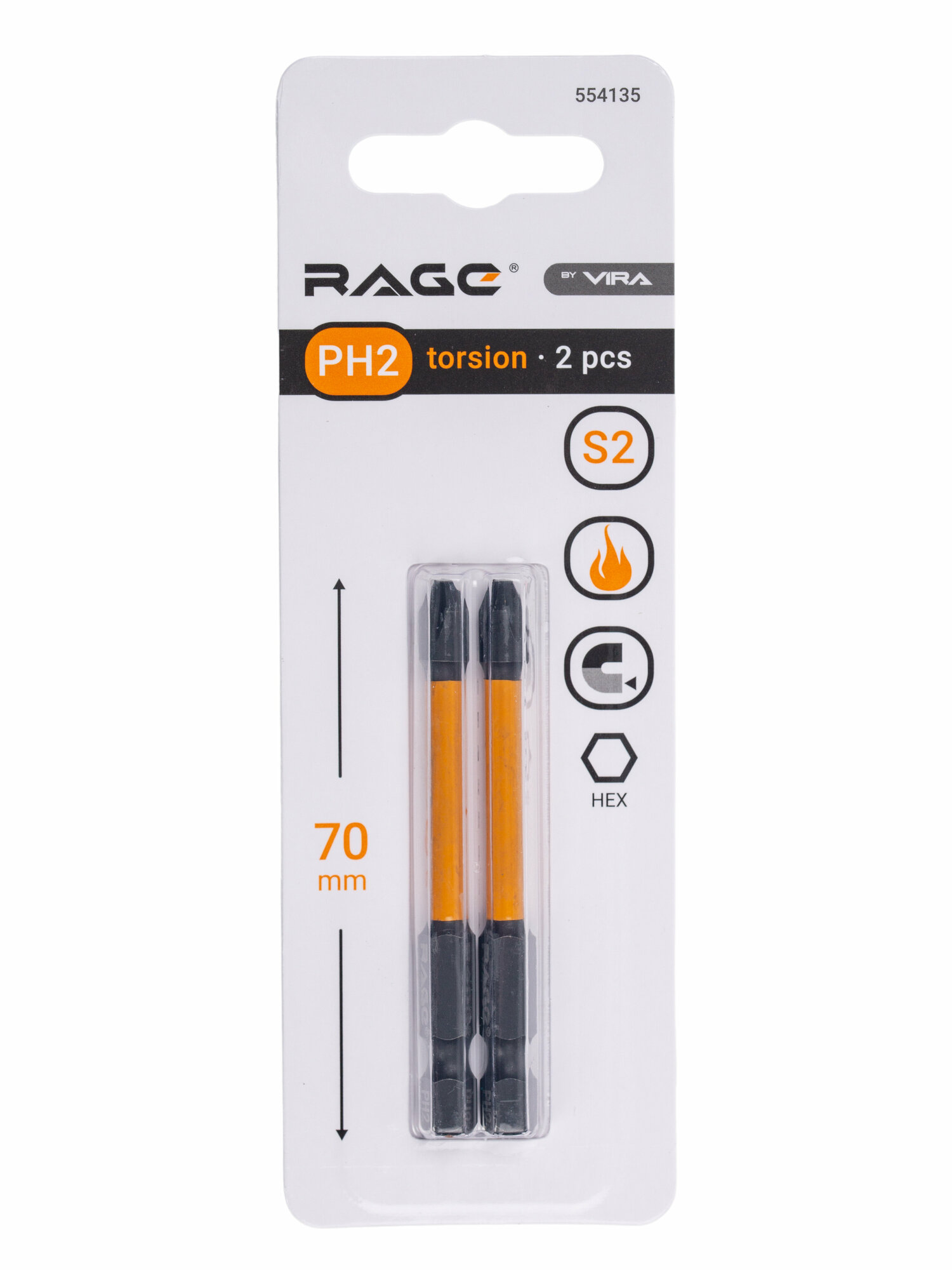 Бита крестовая ударная магнитная Rage by Vira PH2x70 мм, 2 шт. - фото №12