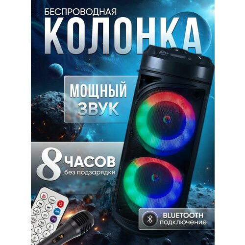 Беспроводная колонка Портативная колонка с караоке 20Вт 2 динамика FM радио USB AUX micro SD 3000мАч черная 353000₽