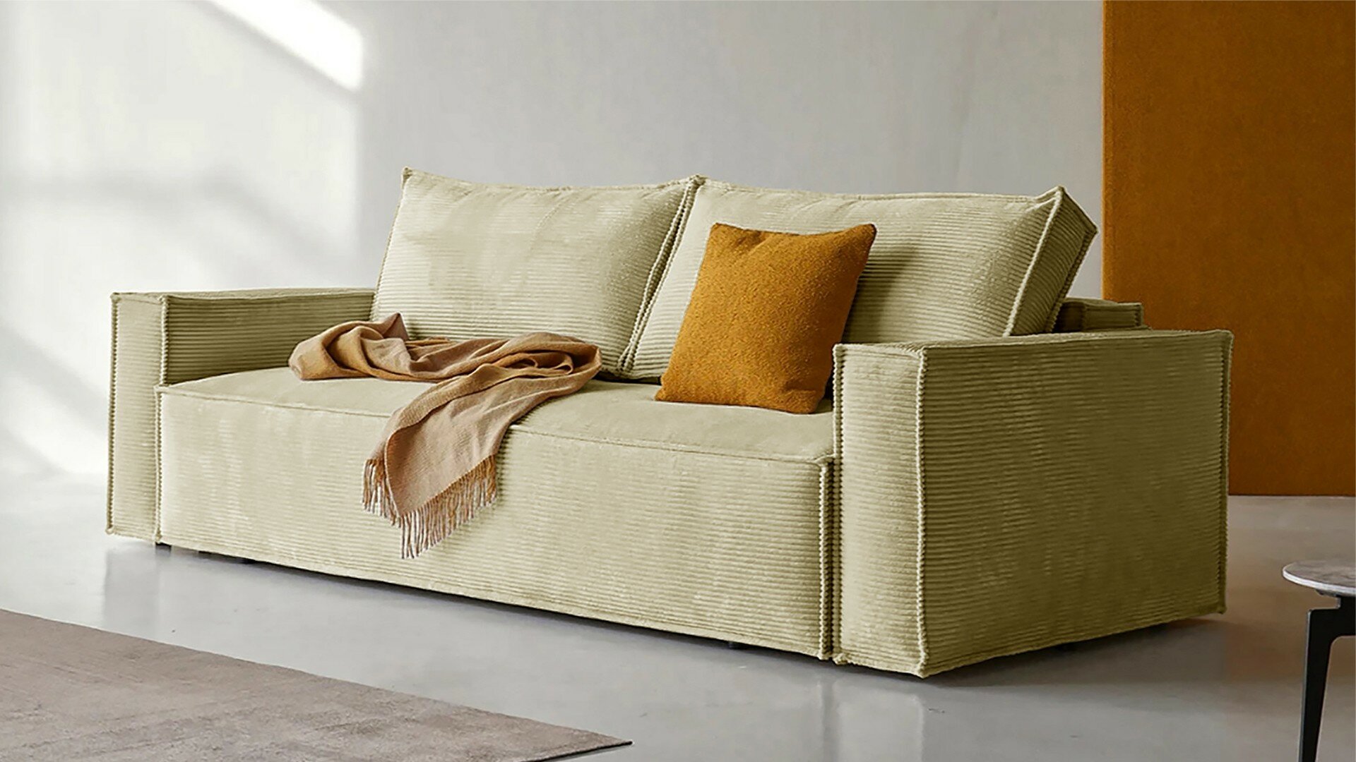 Диван Софт 3 Cilium Cream 240x94x80 см, бежевый Вельвет, еврокнижка Фиеста