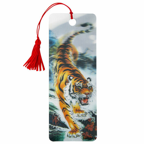 Закладка для книг 3D, BRAUBERG, объемная, Бенгальский тигр, с декоративным шнурком-завязкой, 125755 упаковка 12 шт.