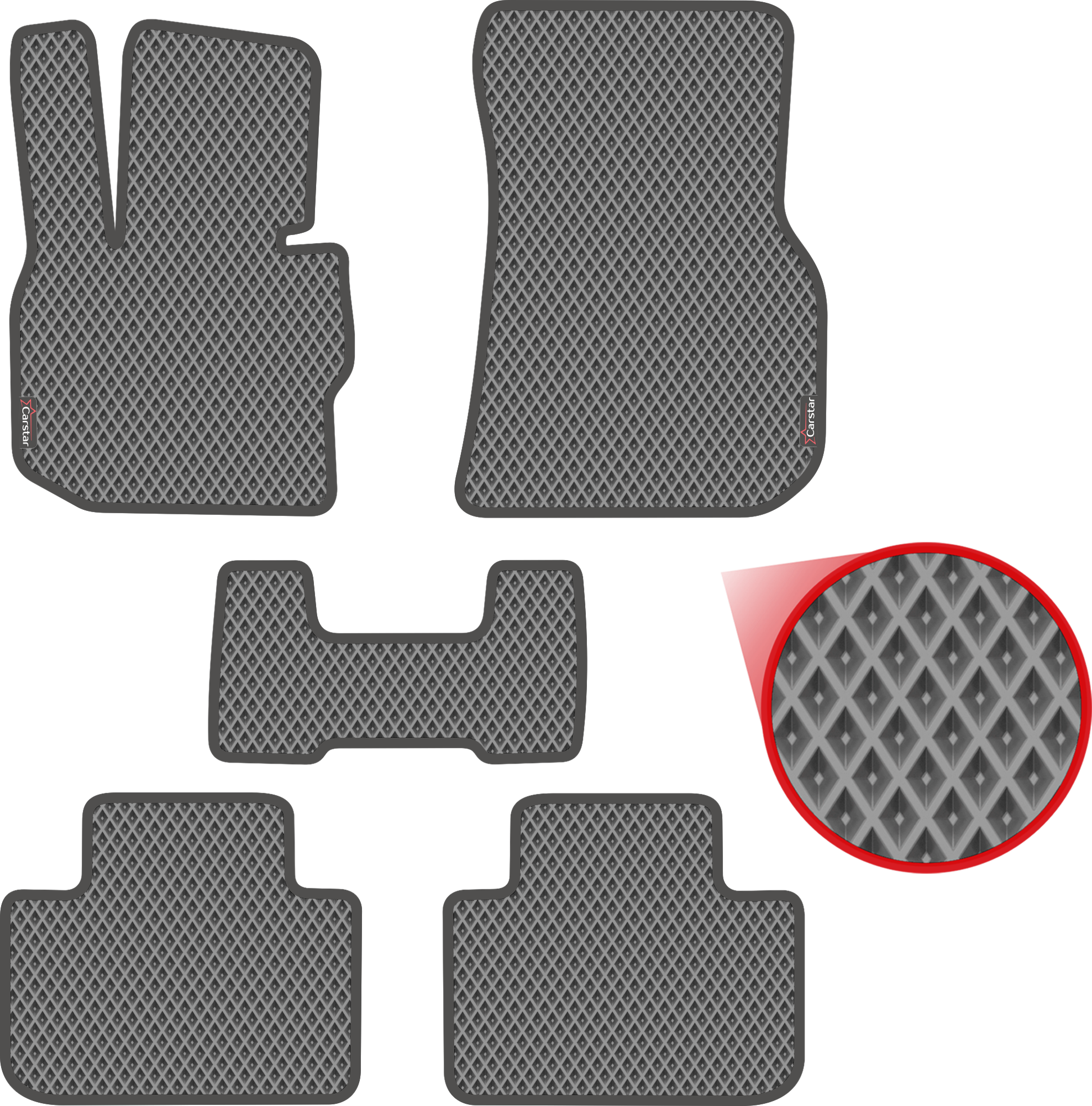 Автомобильные коврики EVA для BMW X3 III G01 (2017-н/в), серые с серым кантом, ячейка - ромб