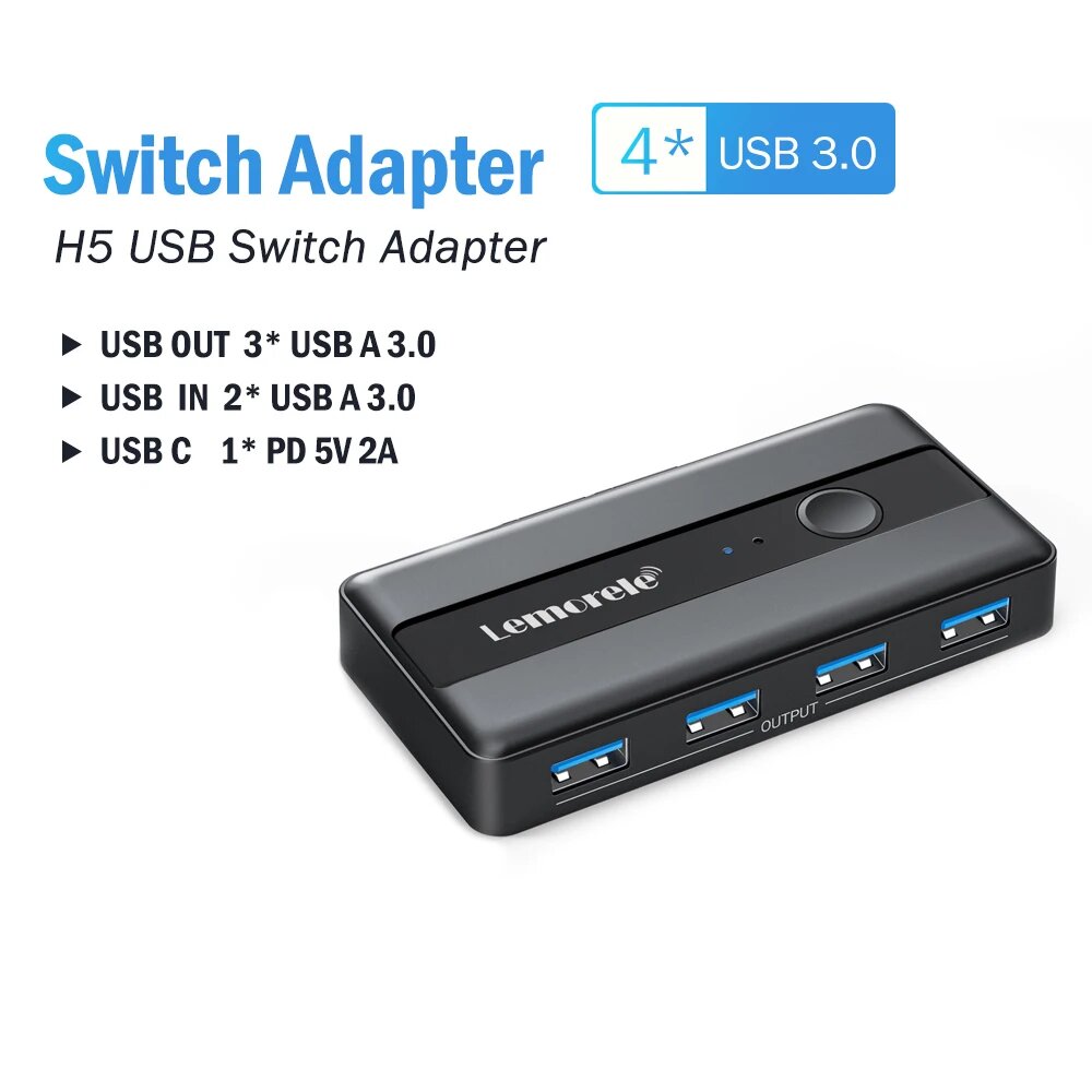 Lemorele USB 3.0 KVM-переключатель 2 входа 4 выхода, USB Switch Adapter