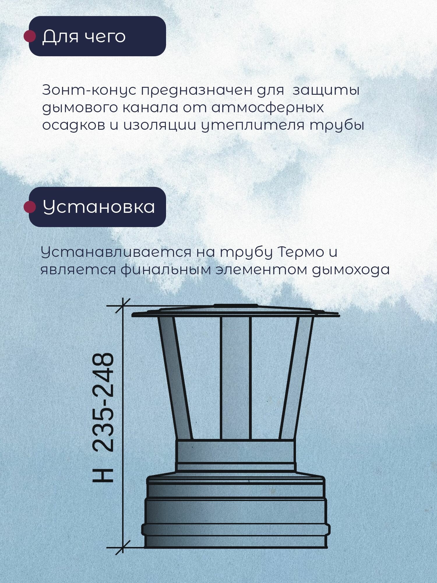 Зонт - Конус Термо на трубу сэндвич нержавеющая сталь 430-0.5 D115/200 ЗКТ-Р Дымоход Теплов и Сухов — фото 1