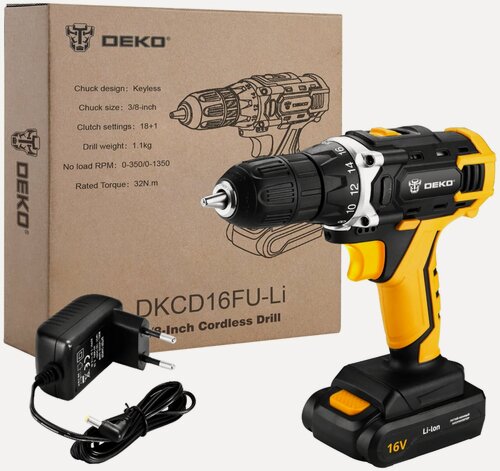 Изображение товара Аккумуляторная дрель-шуруповерт DEKO DKCD16FU-Li 063-4098