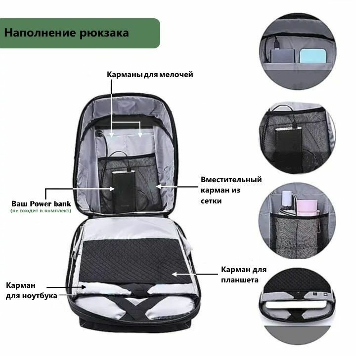 Рюкзак, с LED-дисплеем, водоотталкивающий, для ноутбука и школы, черный, 20 л — фото 1