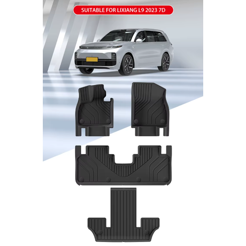 Коврики 3D TPEMATS, Lixiang L9 7D, для салона, противоскользящие, с бортами, морозостойкие, термопластичная резина, чёрные.