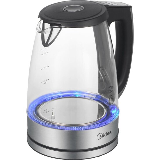 Чайник электрический MIDEA , 2200Вт, серебристый и черный