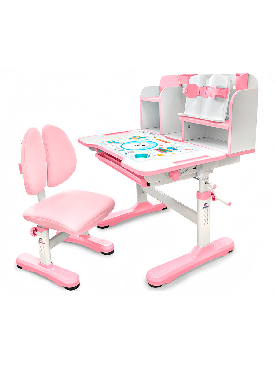 Растущий стол парта и стул детский комплект Ergokids Panda BD-28 розовый
