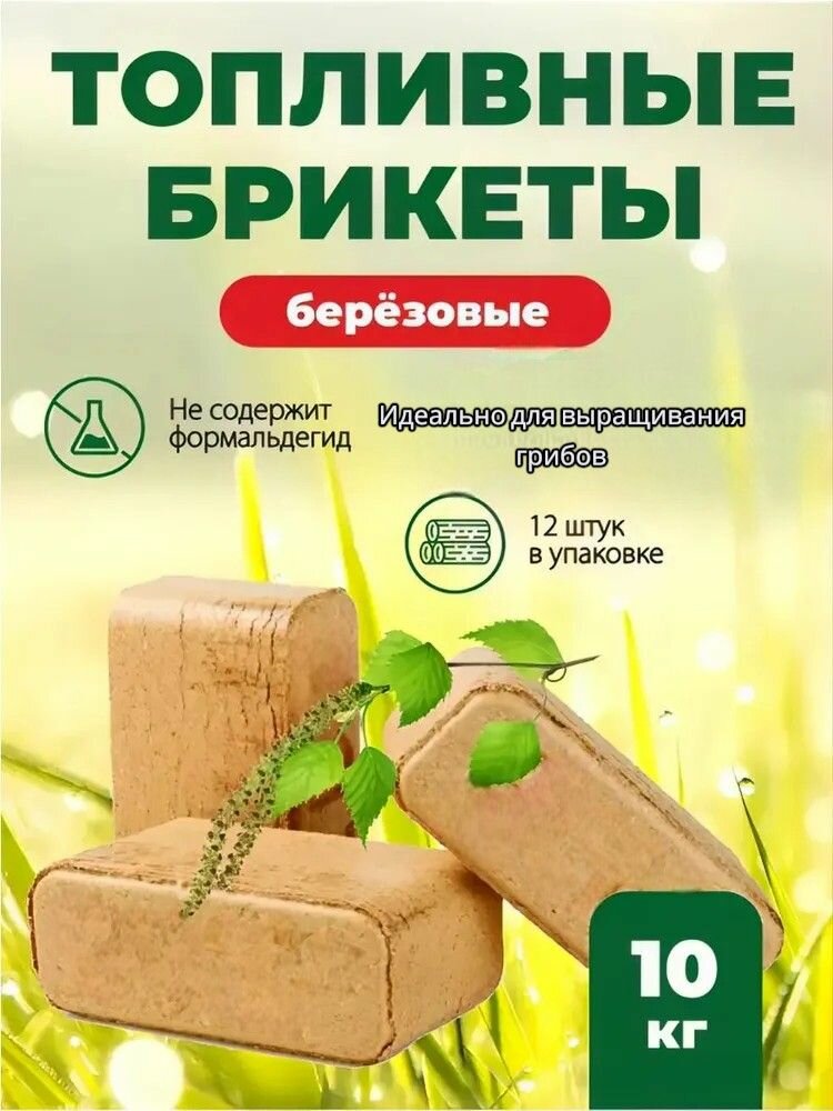 Брикеты топливные береза 12 шт 10 кг дрова в камин и идеально для выращивания грибов