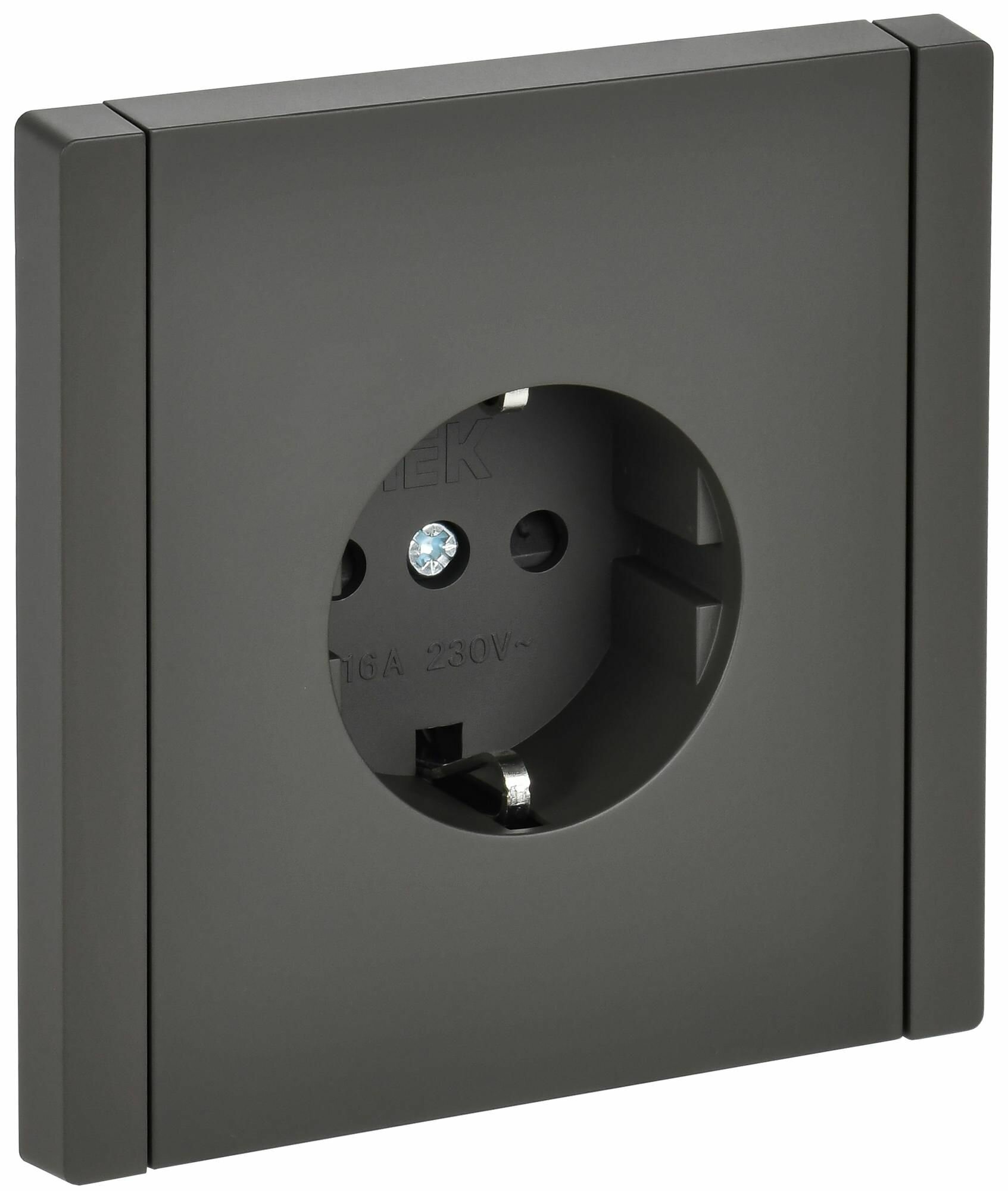 Розетка IEK 1-местная с заземлением с защитными шторками безвинтовое крепление 16А FP313 серый, Forte & Piano