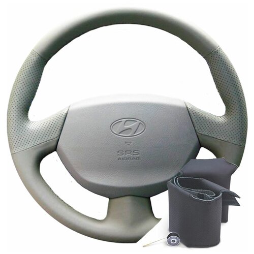 Оплетка для руля Hyundai Accent МТ3, AТ5 (2000-2005) из экокожи - серая нить