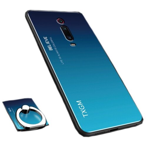 фото Чехол-бампер mypads для xiaomi redmi k20 / xiaomi mi 9t стеклянный из закаленного стекла с эффектом градиент зеркальный блестящий переливающийся синий