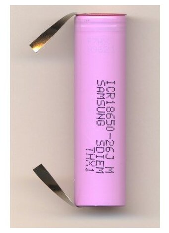 Аккумулятор Li-Ion 18650 2600mAh 3,7В (ячейка Samsung ICR18650-26J) с выводами, без защиты