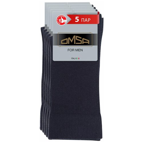 фото Мужские носки omsa, 5 пар, классические, нескользящие, размер 42-44, синий, черный