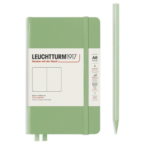 Блокнот Leuchtturm Pocket A6 93л без линовки твердая обложка Зеленый Шалфей