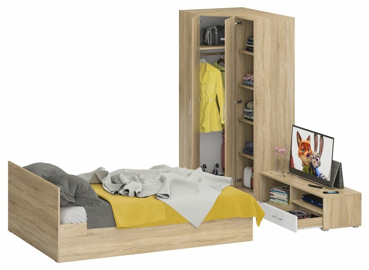 Мебель для спальни Стандарт № 4 Стандарт с кроватью 1400, цвет дуб сонома, спальное место 1400х2000 мм, без матраса, основание есть