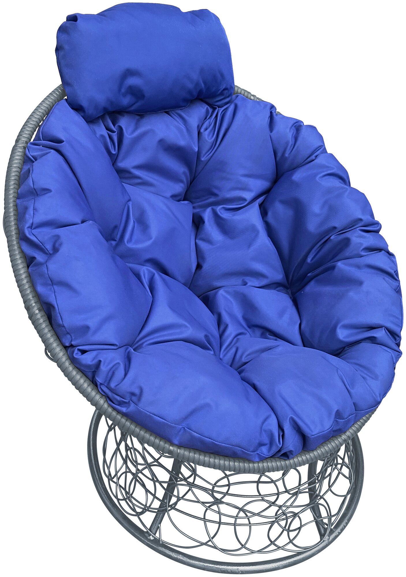 Кресло m-group папасан мини ротанг серое, синяя подушка - фотография № 1