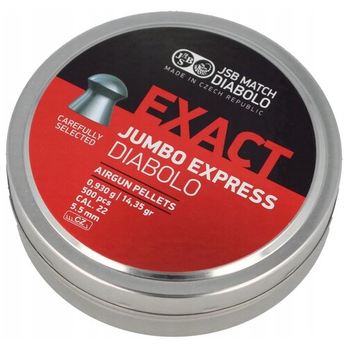 Пули JSB Exact Jumbo Express Diabolo 5,5 мм, 0,93 грамм, 500 штук баллончики для пневматики co2 10 штук шарики для пневматики 4 5мм stalker 500 штук