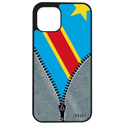 фото Качественный чехол на смартфон // iphone 12 // "флаг конго киншаса на молнии" дизайн туризм, utaupia, серый