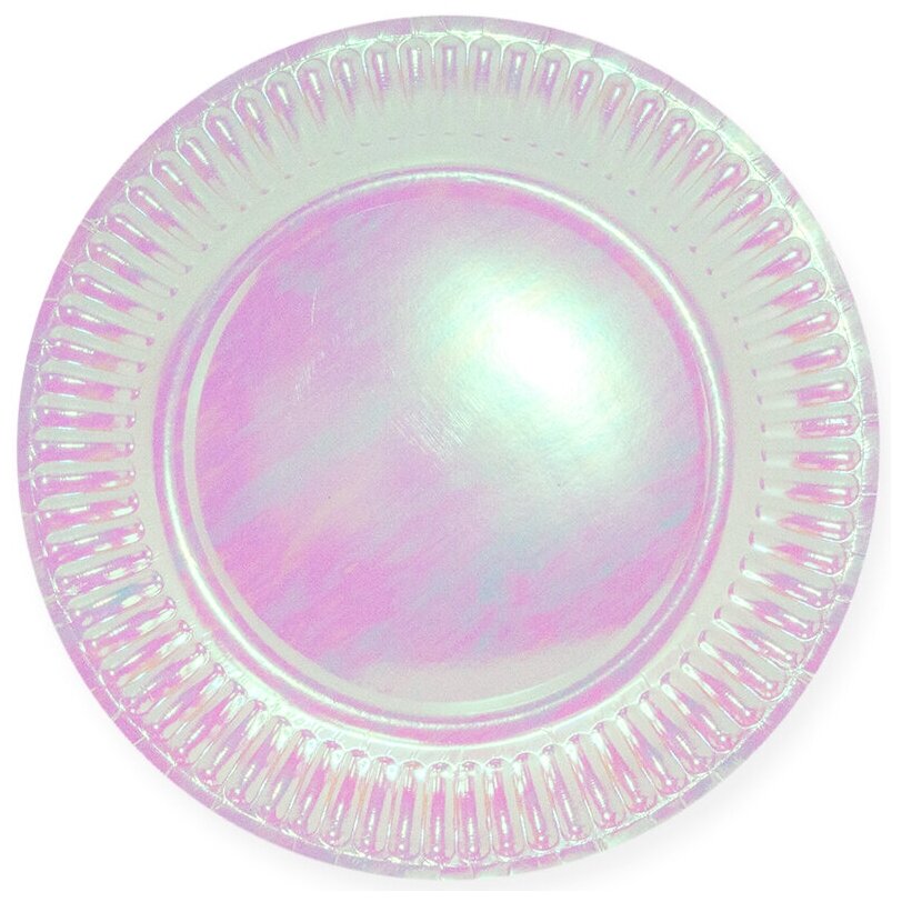 Тарелки (9''/23 см) Розовый перламутр, Голография, 6 шт. - фотография № 1