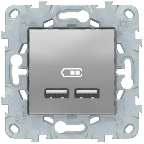 SE UNICA NEW розетка USB, 2-местная, 5 В / 2100 мА, алюминий