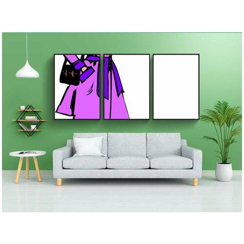 фото Набор модулных постеров для интерьера "указывая, фиолетовый, женщина" 60x90 см. в тубусе, без рамки lotsprints