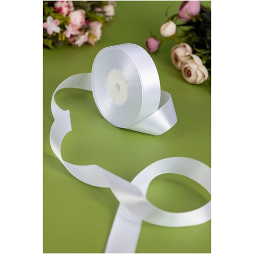 Белая атласная лента для украшения свадьбы, подарков и творчества, 25 мм