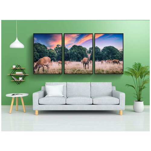 фото Набор модулных постеров для интерьера "олень, дикий, дикая природа" 60x90 см. в тубусе, без рамки lotsprints