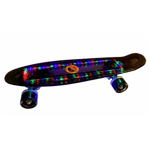 фото Скейт. скейтборд. пенни борд детский с динамической подсветкой колес и светящейся декой. цвет: черный 55х15 см packwood