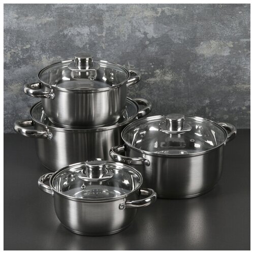 Набор кастрюль Доляна Гретте 4 предмета 15 л 2 л 3 л 4 л d 16182022 см стеклянные крышки 6979₽