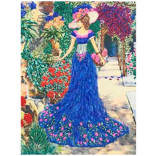 фото Мл(н) 3006 набор для вышивания лентами многоцветница 'дама с корзиной цветов' 27 х 38,5см