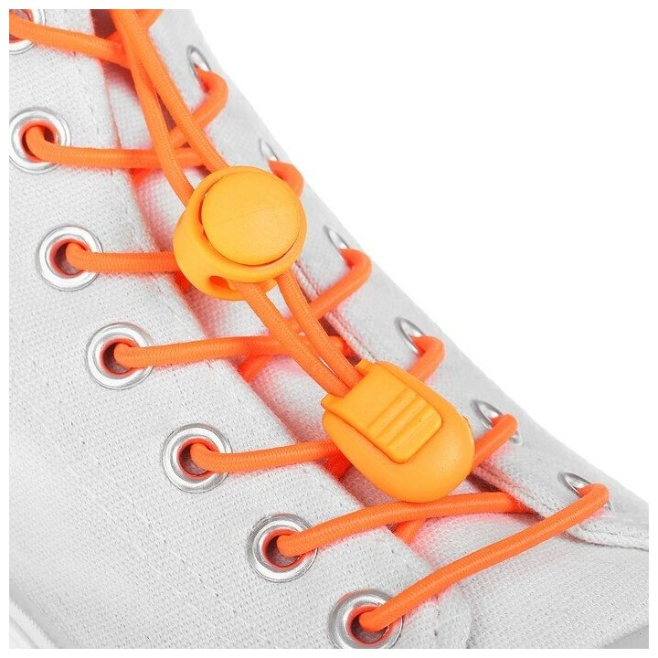 ONLITOP Шнурки для обуви, пара, круглые, с фиксатором, эластичные, d = 3 мм, 100 см, цвет оранжевый неоновый