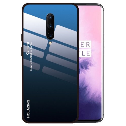 фото Чехол-бампер mypads для oneplus 7t pro стеклянный из закаленного стекла с эффектом градиент зеркальный блестящий переливающийся синий