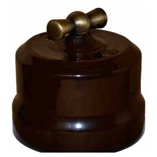Выключатель поворотный (2-кл) керамический с бронзовой ручкой Edisel Verona коричневый арт.KGBSw2-K03