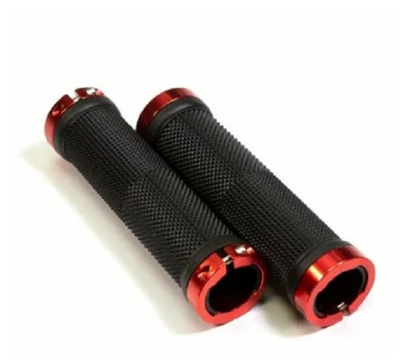 Грипсы TRIX (HL-G201 black/red) 130мм, алюм. фиксаторы на руль красные - 4шт, с заглушками руля