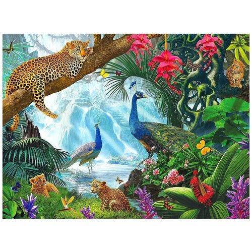 Алмазная мозаика без подрамника 30x40 см / круглые стразы / Животные джунглей
