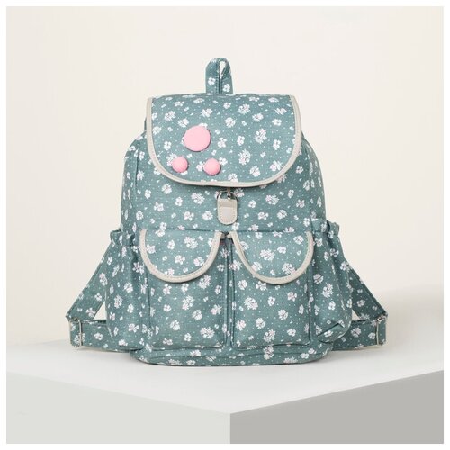 фото Рюкзак молодёжный, отдел на стяжке, 2 наружных кармана, 2 боковых кармана, цвет зелёный mikimarket